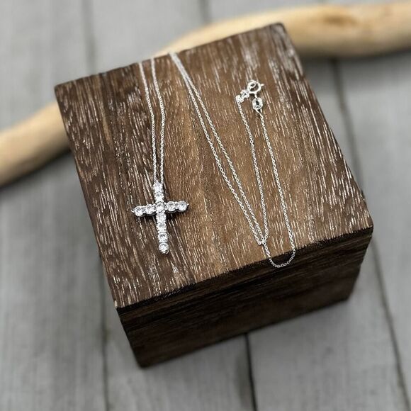 Sterling Silver CZ Cross Necklace - Picture 2 of 3